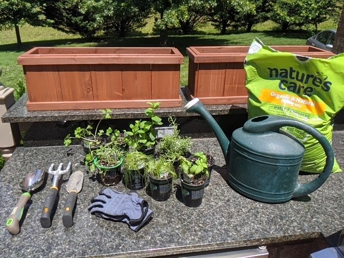 Supplies for creating an herb garden 